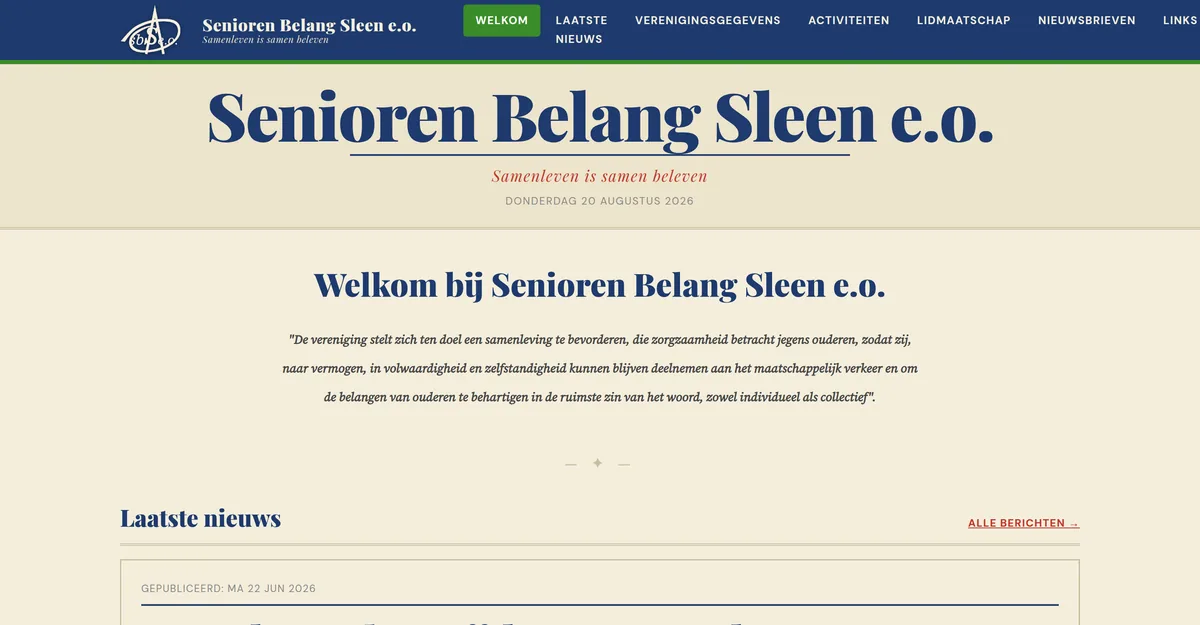 Homepage van de verenigingssite